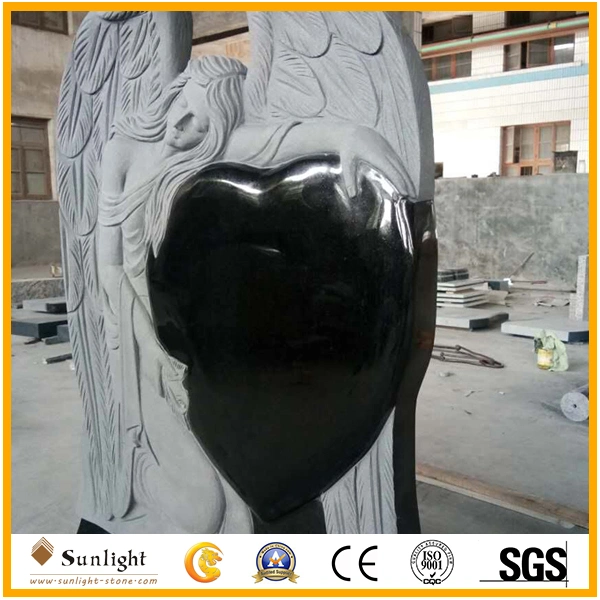 Shanxi Pure Black Granite Polishing Monument Tombstone with Angel for Cemetery