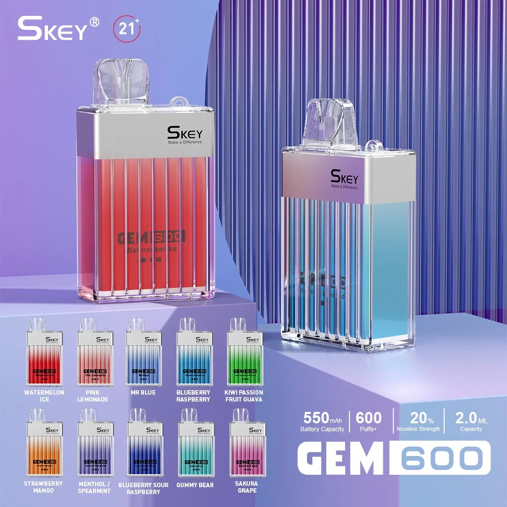 Skey Gem600 Perfume Box Vape Crystal Bar Mesh Coil Fruit Flavors 2ml 2% Nicotine Disposable/Chargeable vape with UK Tpd Mhra