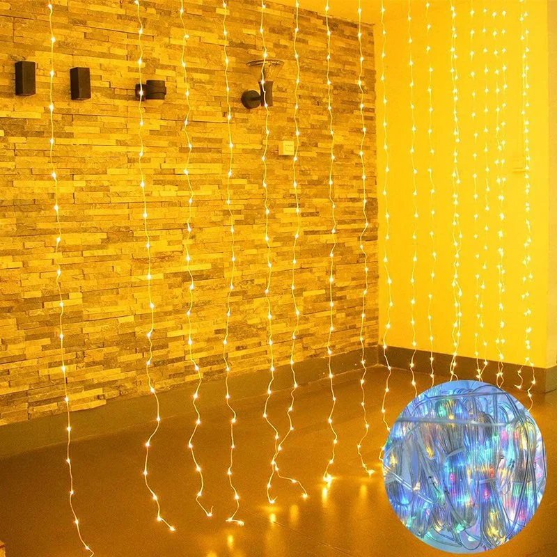 3mx2m 200-LED Fairy String Light Christmas Wedding Party Decoration USB 8-Mode Curtain Window LED Light - Warm White