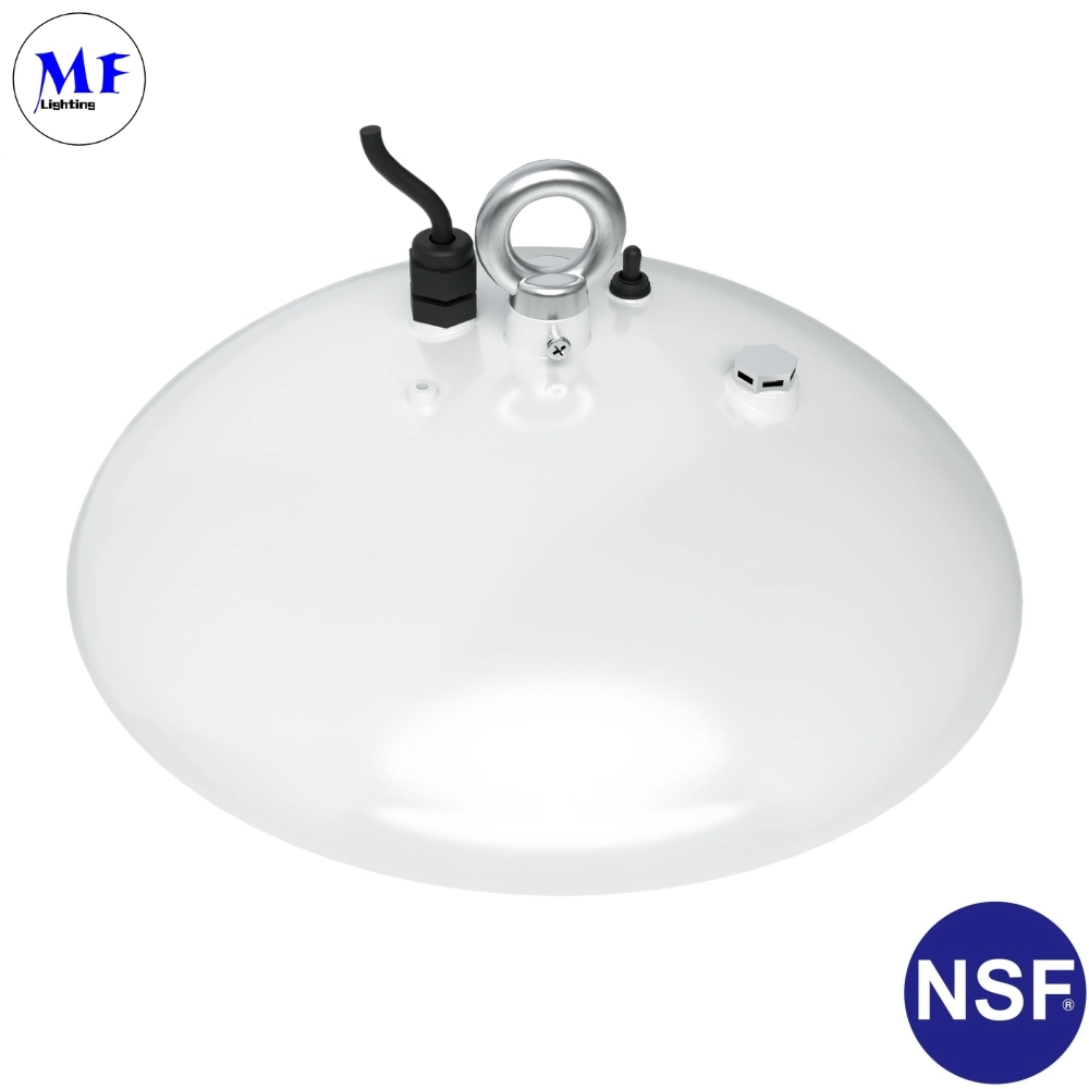 NSF CE 60W 100W 150W 200W Einfache Reinigung UFO Highbay IP66 LED-Hochregalleuchte mit Bewegungssensor, hoher CRI Für die Lebensmittelindustrie und Lagerhallen