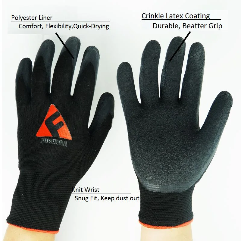 Le latex enduits de protection du travail ondulée FR388 La construction de la sécurité industrielle des gants de travail