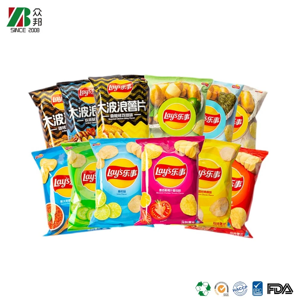 Laminated Custom plastic bags puffs food popcorn potato chips packaging bag for Snack