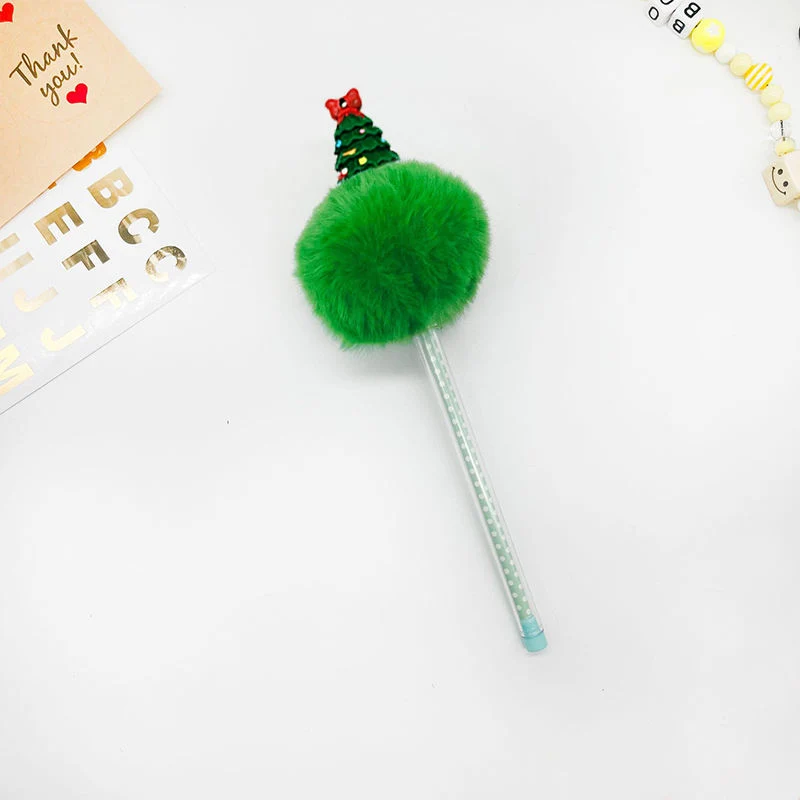 Großhandel/Lieferant niedlichen flauschigen Ball Plüsch Gel Pen mit benutzerdefinierten Logo Für Promotion Kugelschreiber Weihnachten
