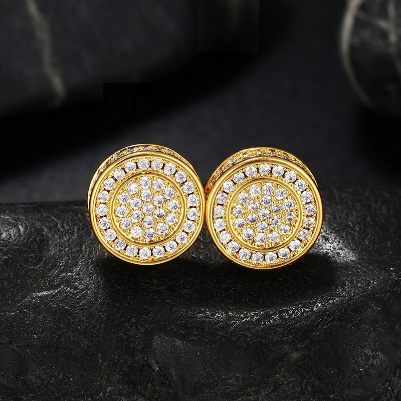 10mm Brass Crystal One Pair Hip Hop Fashion Earrings Gold Silver Color Gift for Women Men Jewelry