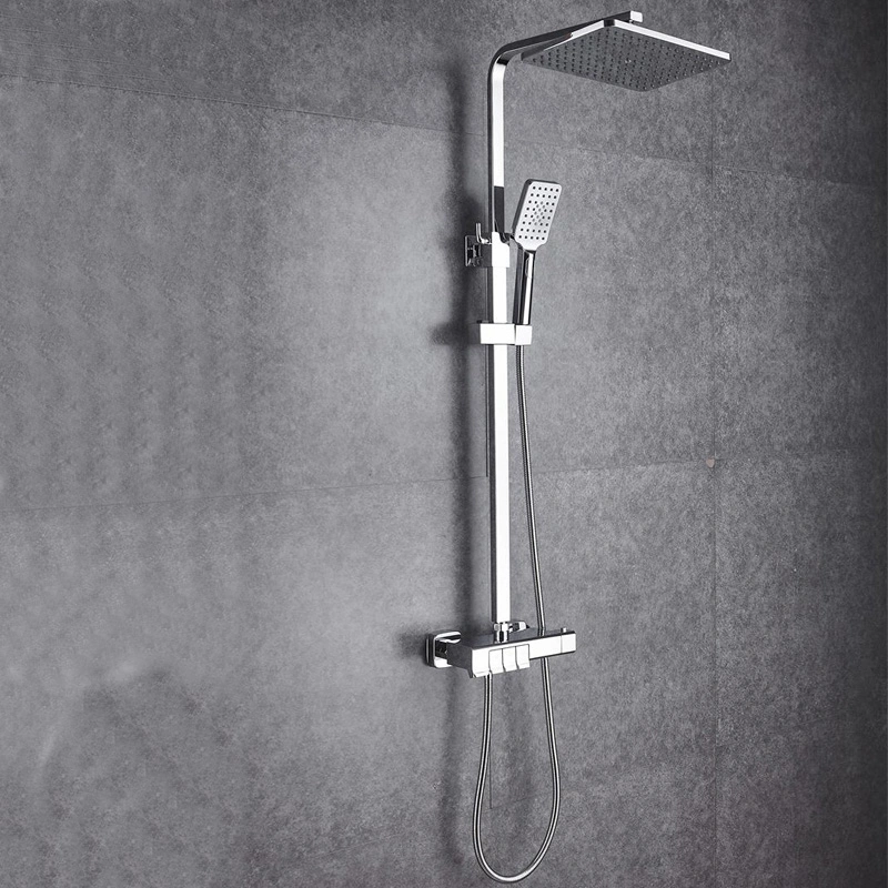 Black Brass Waterfall 8'' Head Shower Bathroom Thermostatic Bath Shower Set