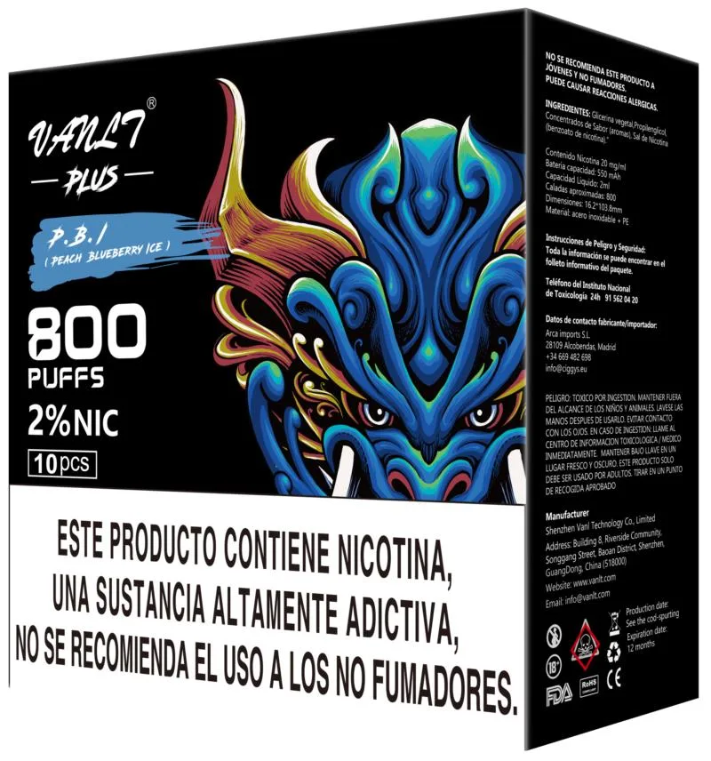 2022 España Hot 800 inhalaciones Ecig desechables Vanlt Plus Elf Vlt Bar Lux Dispositivo Vape