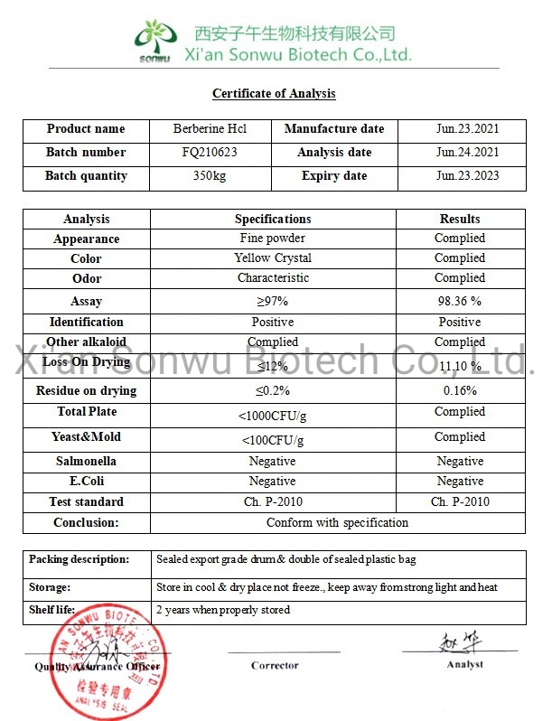 Sonwu suministro de berina Clorhidrato de berina berina HCl