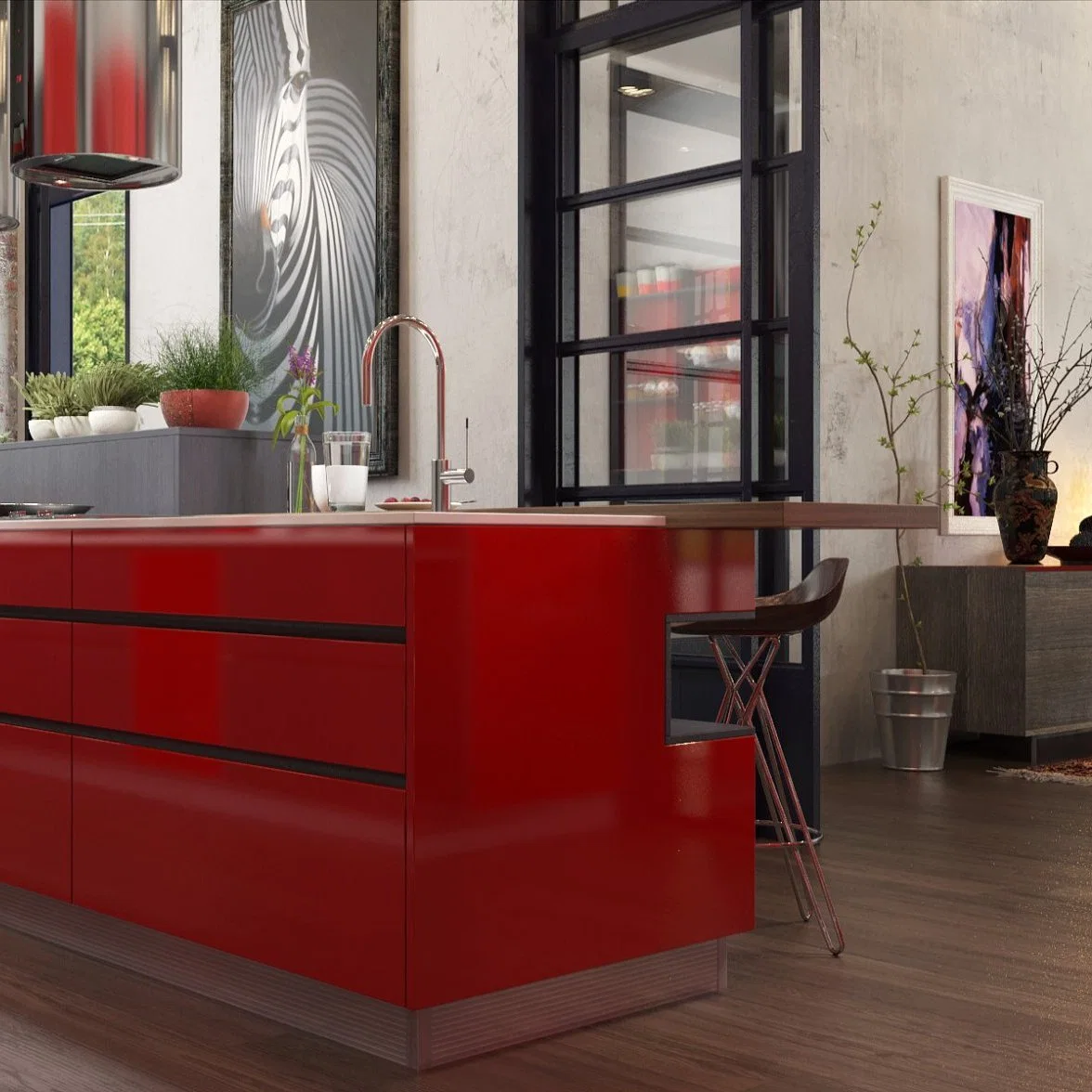 Armoires modernes mobilier Rouge industriel brillant élevé cuisine en bois Armoire