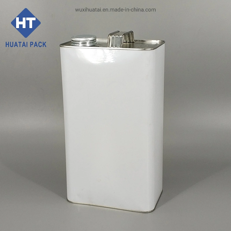 5L White Metal Empty Tin Can with Cover and Metal Handle