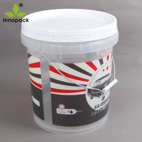 16 Liter Clear Printed Plastic Bucket with Tamper Proof Lid and Metal Handle