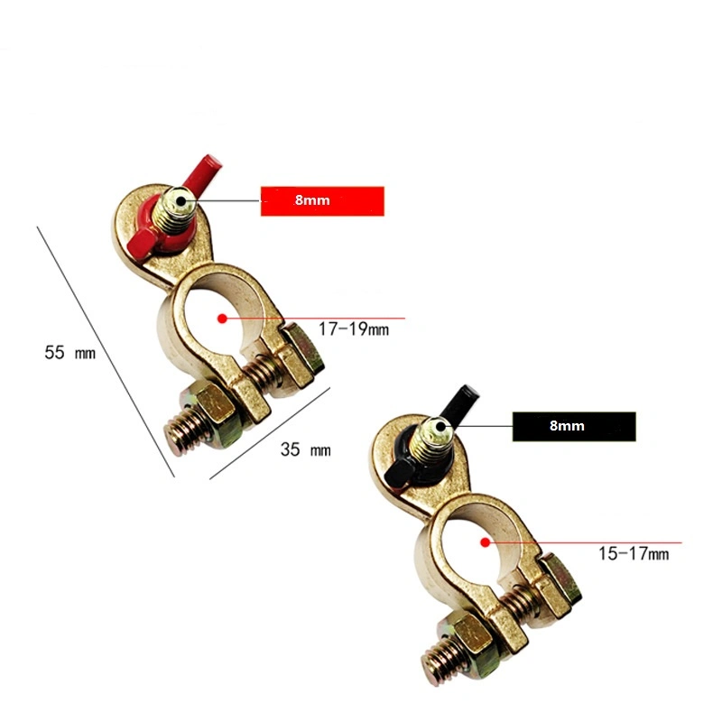 12V Red and Black Universal Brass Electrical Cable Clamp Battery Terminal Connector for Car