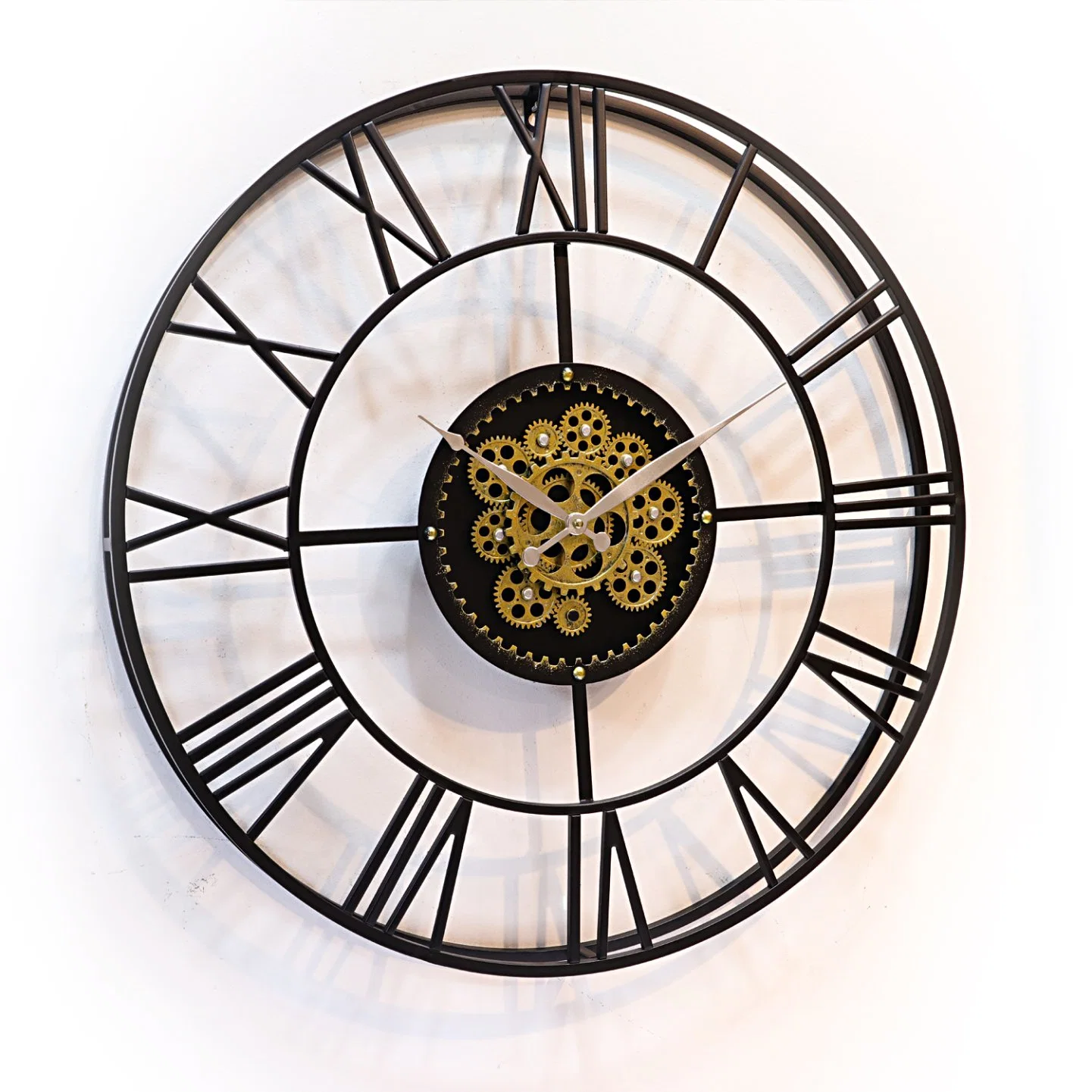 Skeleton Black Gold Colour New Arrival 60cm Moving Cog Gear Round Metal Wall Clock