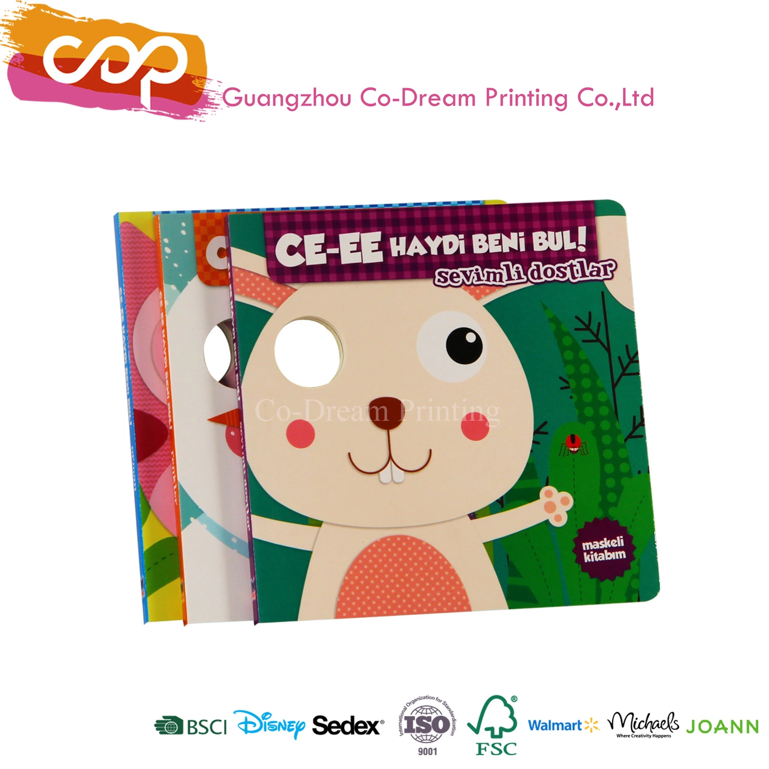 Customized Children Board Book Printing with CE Certification Die Cut Eyes Book