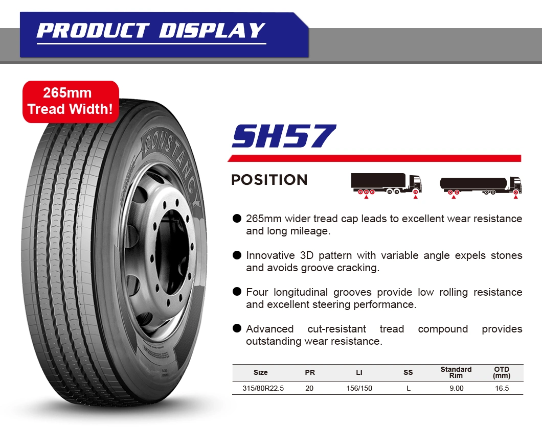 Constancy Brand Driving/Steering Position Truck Tires (315/80r22.5)