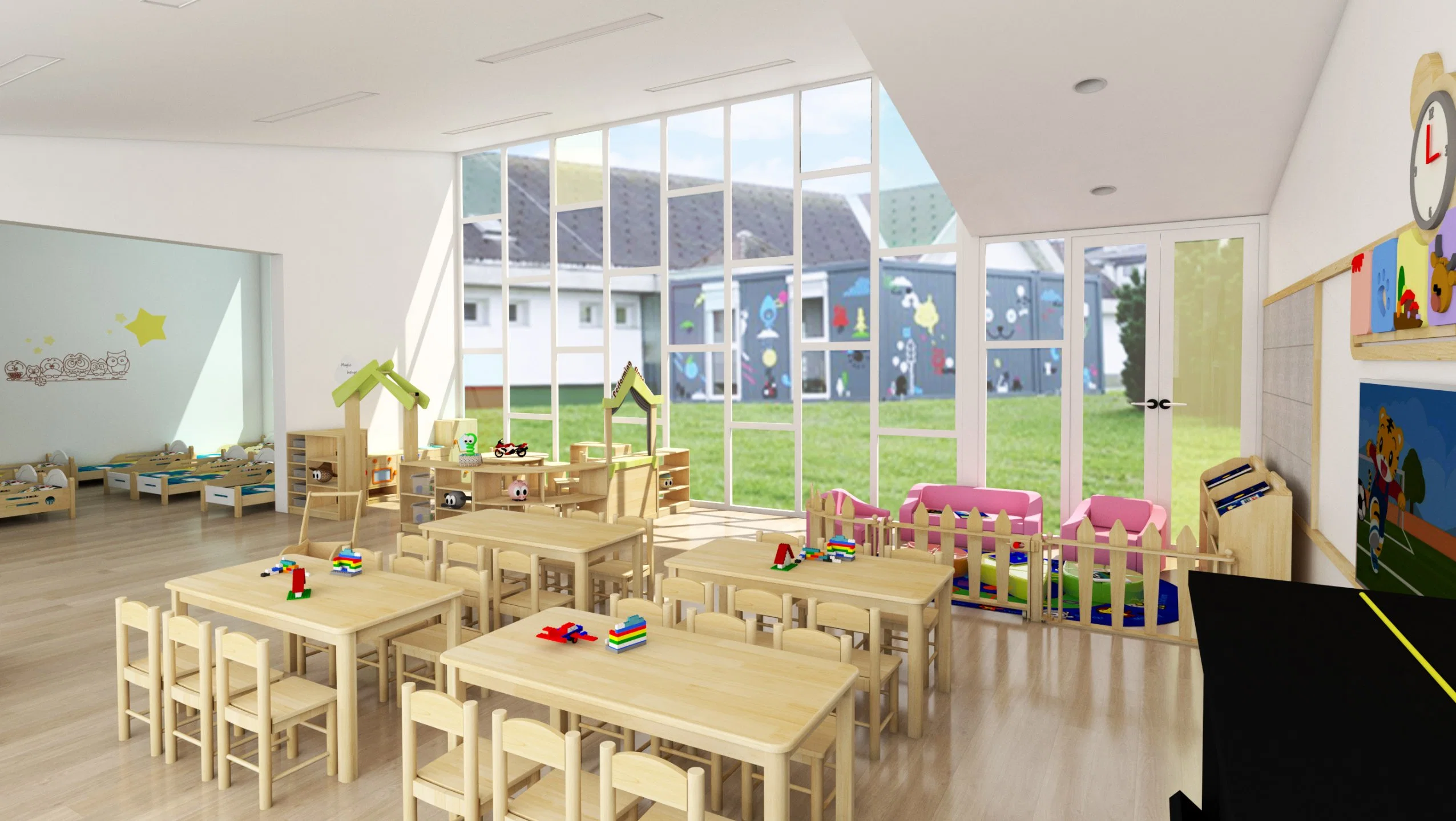 Children School Furniture, Children Square Solid Wood Kids Table, Preschool and Nursery Study Table, Kindergarten Classroom Student Table