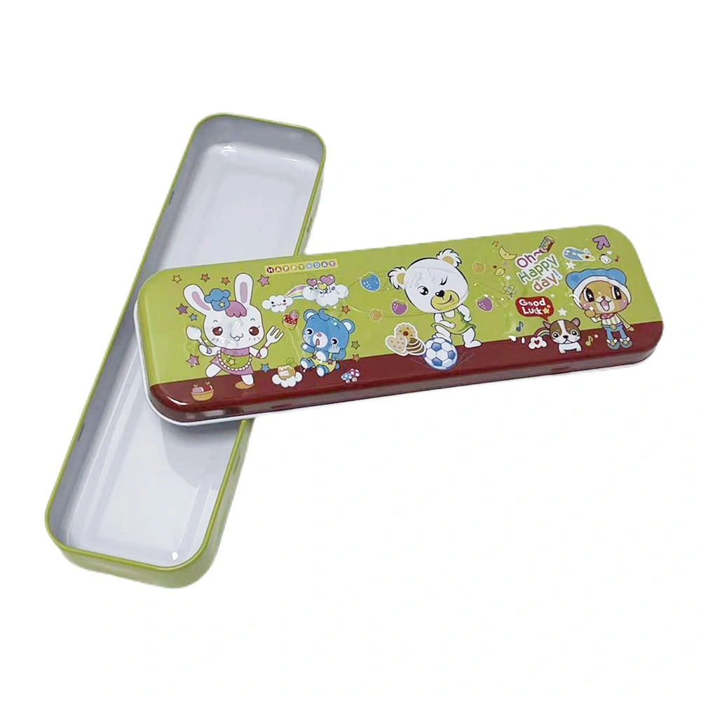 Custom Printed Tinplate Case Container Empty Rectangle Metal Can Packaging Embossed Tin Box for Pencil and Pen