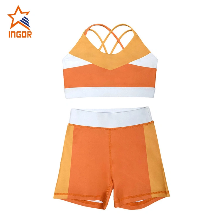 Ingorsports Kids Swimwear Soft Waist Band Contrast Sports Bras Sublimated Color Block Shorts Children Sports Wear Activewear