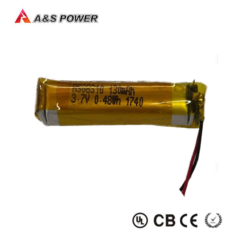 Cylindrical Lipo Battery 08310 Rechargeable 3.7V 130mAh Li Polymer Batteries with Certification