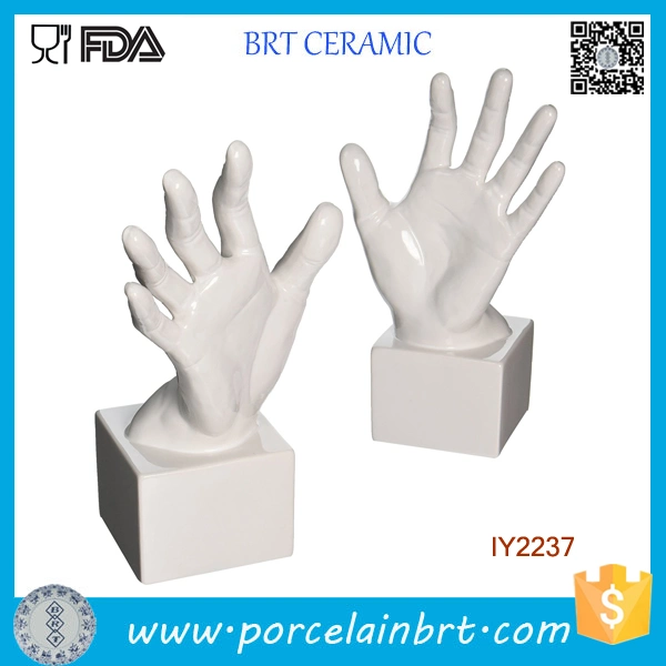 Decorative White Ceramic Lifelike Hand Bookend