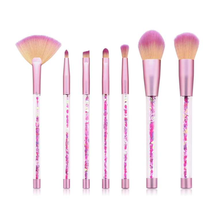 Beauty Professional High quality/High cost performance 7PCS Quicksand Pipe Crystal Glitter Makeup Brush Sets with Transparent Handle