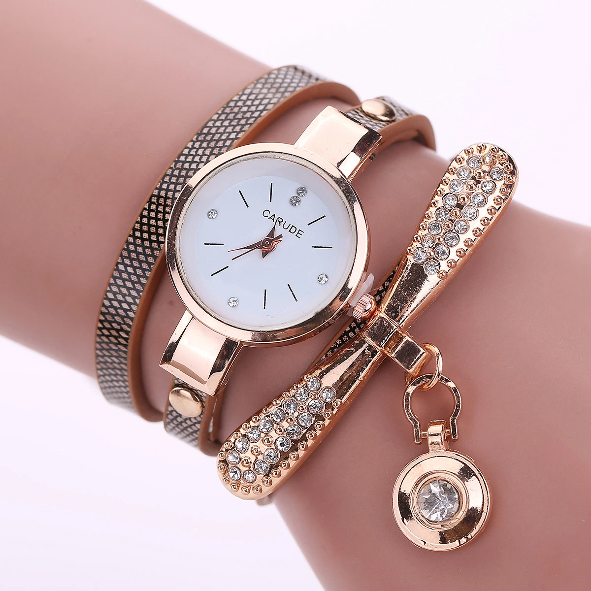 Women Leather Rhinestone Analog Quartz Watch Bracelet Watch Fashion Accessories Perfect Gift Idea Esg13629