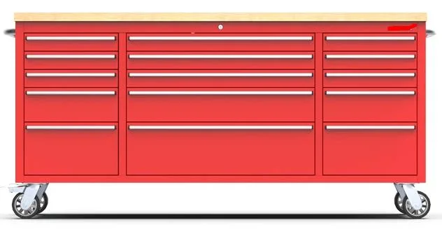 Junmao Us General Metal Workbench 72 Inch 15-Drawer Tool Cabinet with Wheel