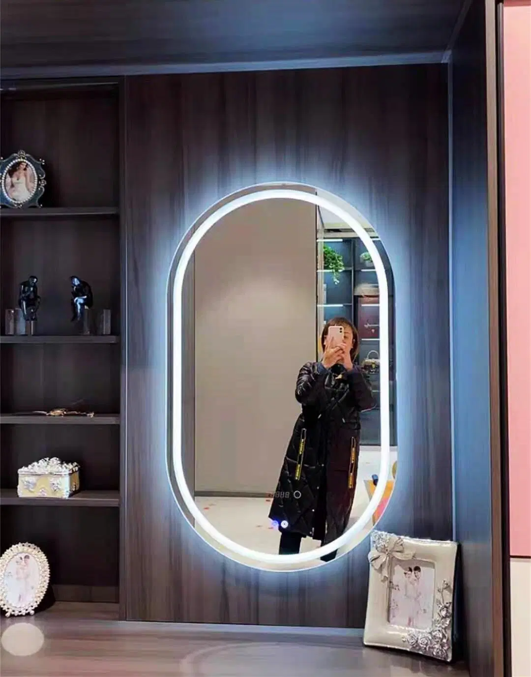 ديكور منزلي/صالون تجميل مرآة زجاجية مضادة للضباب للحمام بتقنية LED ذكية لمنع الضباب
