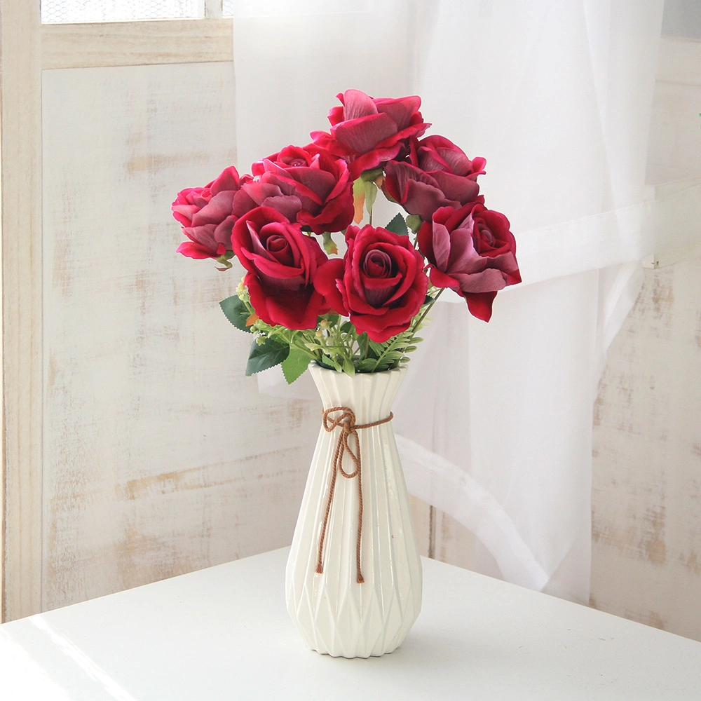 Whosale Cheap Single Branch Artificial Roses White Silk Flowers Decor Wedding Home Garden Decorative Flowers