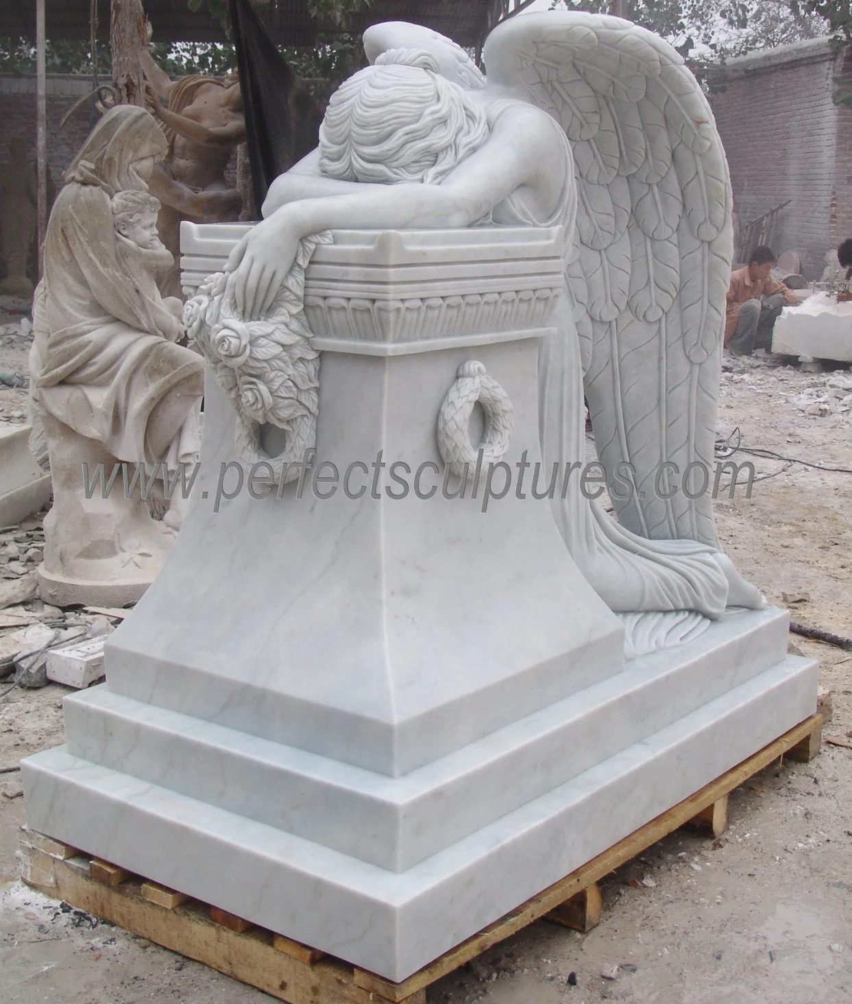 Cementerio de Mármol Blanco personalizado Estatua tallada Angel monumento cementerio escultura (SY-X1732)