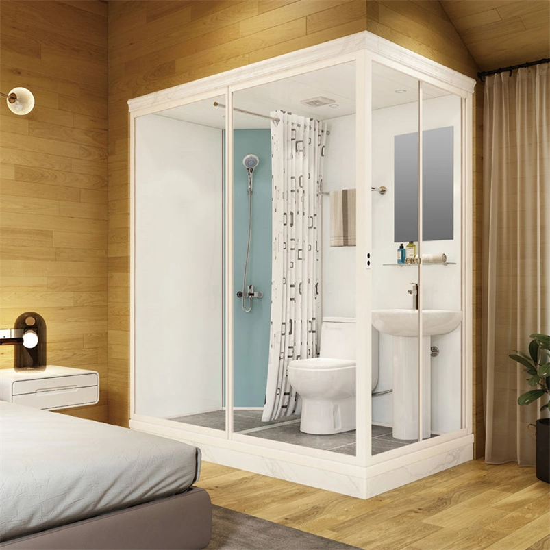 Prefab Bathroom Mobile Shower Room with Luxury Portable Shower Toilet, Frosted Tempered Glass One in All Portable Bathroom Modular Pods