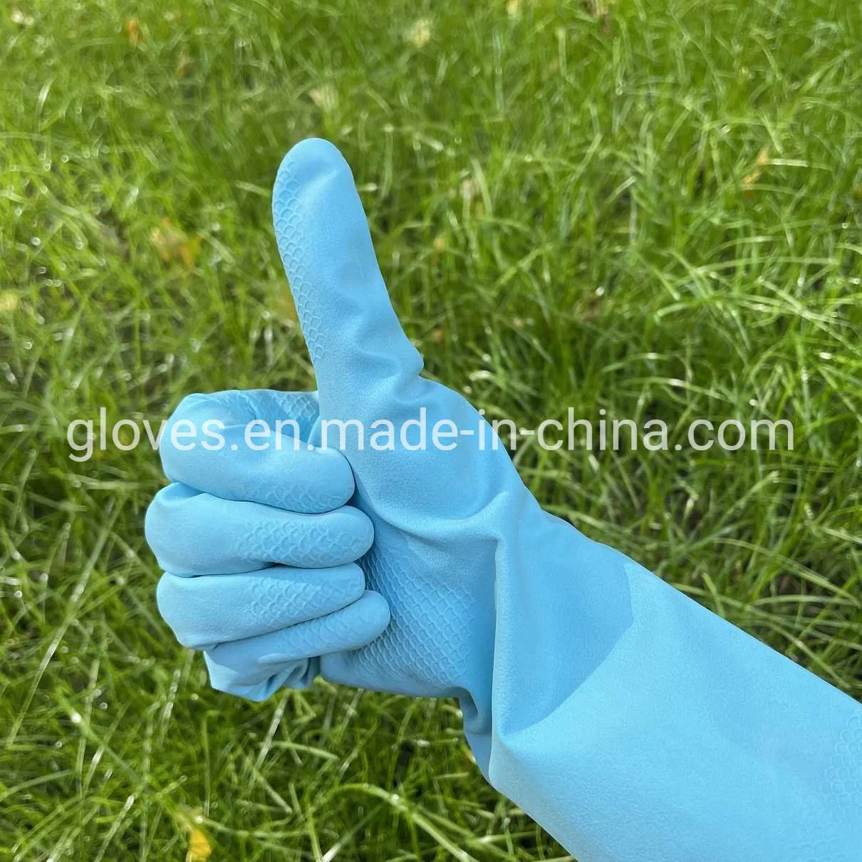 Cotton or DIP Flocked Blue Latex Household Natural Rubber Waterproof Cleaning Glove CE Certificate