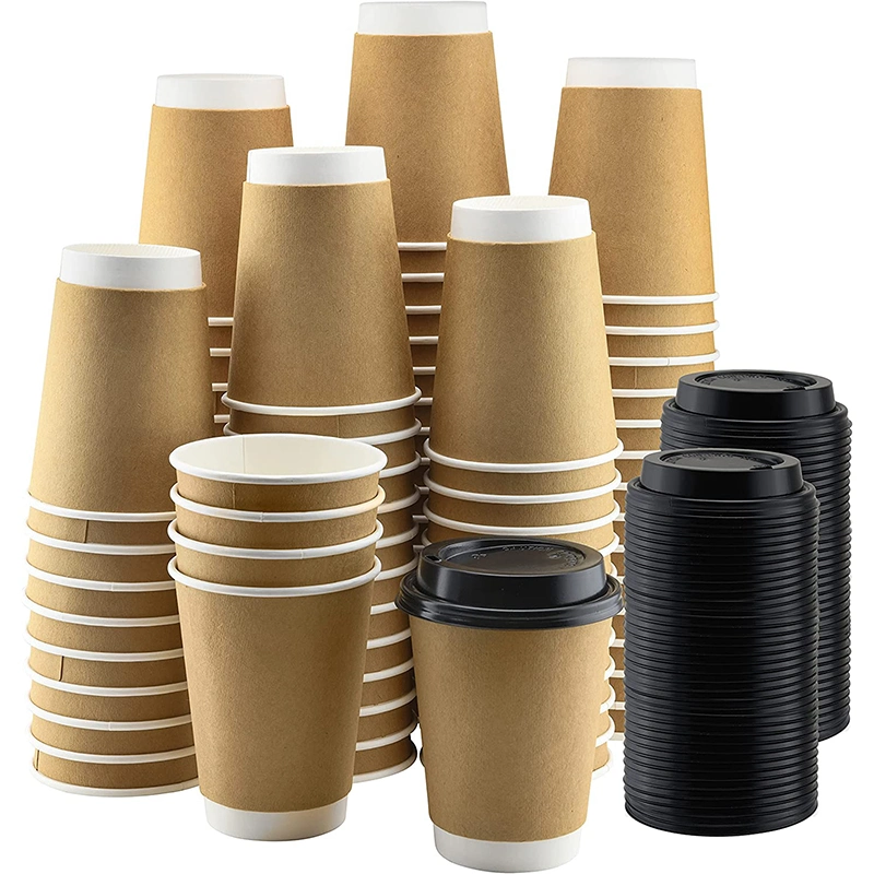 Benutzerdefinierte Einweg Single / Double / Wellpappen Wand Heißen Trinken Kraft Papier Kaffee Tassen Mit Deckel