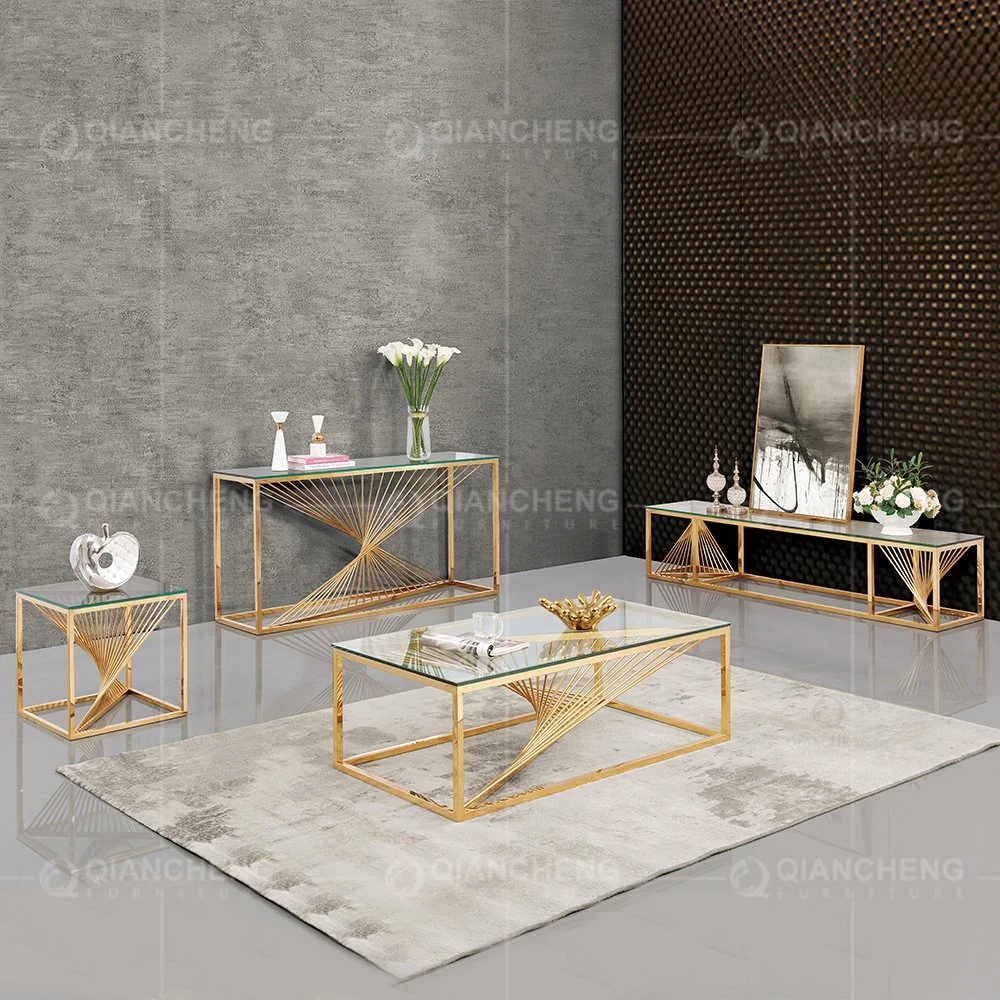 Hot Sales Gold Glass Console Dining Console Corner Table