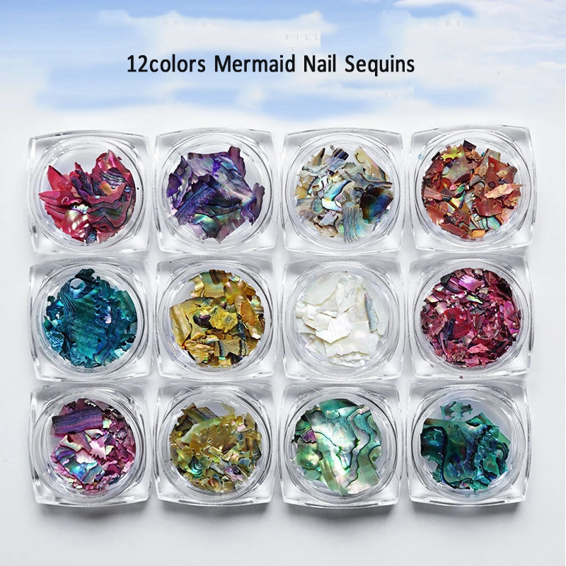 12 colores 3D Arte de uñas irregulares Abalone Sashell Slices Colorful Copos Mermaid uñas secuinas