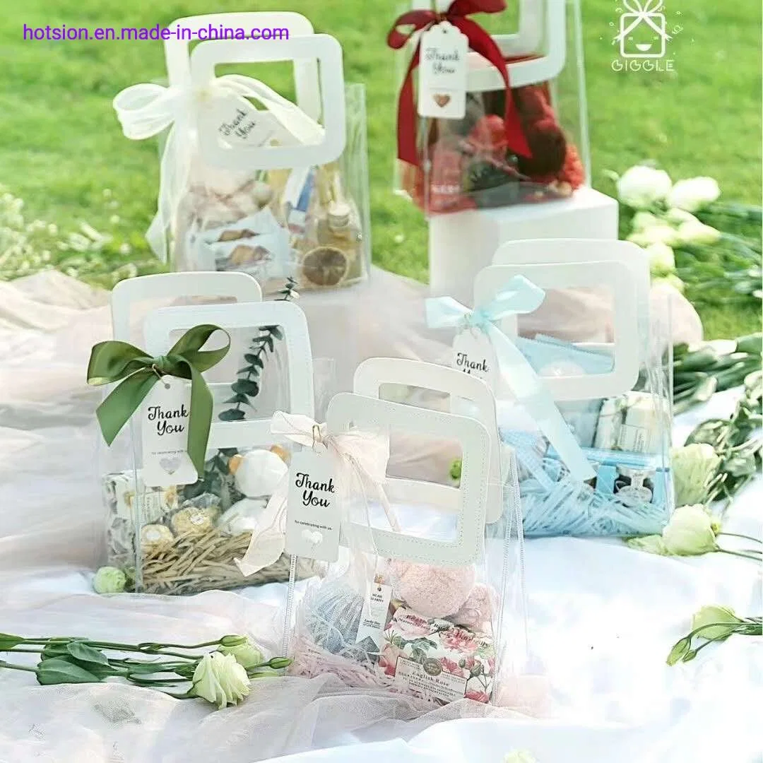 Ins Transparent PVC Hand Bag Wedding Candy with Hand Gift Plastic Gift Bag Flower Cosmetics Packaging Bag