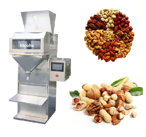 Semi automático nueces de merienda Lentil grano arroz secado Red de fruta Máquina de peso Vibrador máquina de carga pesada máquina de embalaje