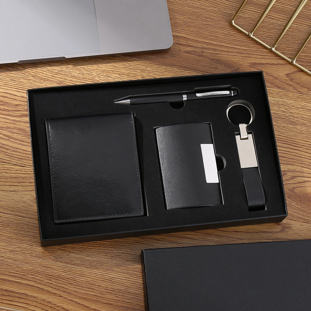 Corporate Gift Set Leather Metal Keychain with Fashion Business Card Holder