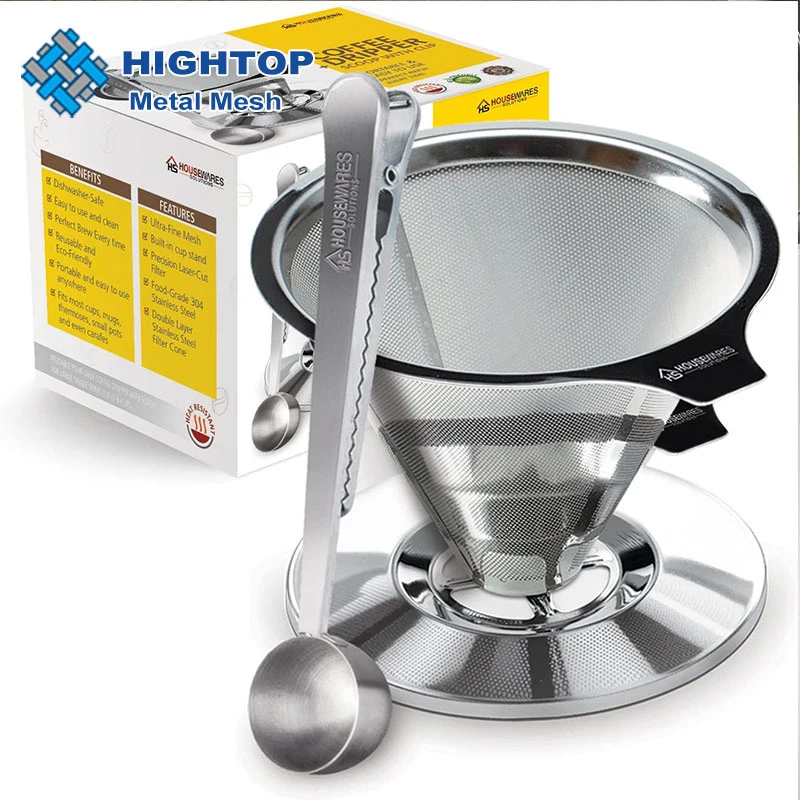 Custom High quality/High cost performance Reusable Ultra Fine 304 Stainless Steel Pour Over Metal Coffee Filter