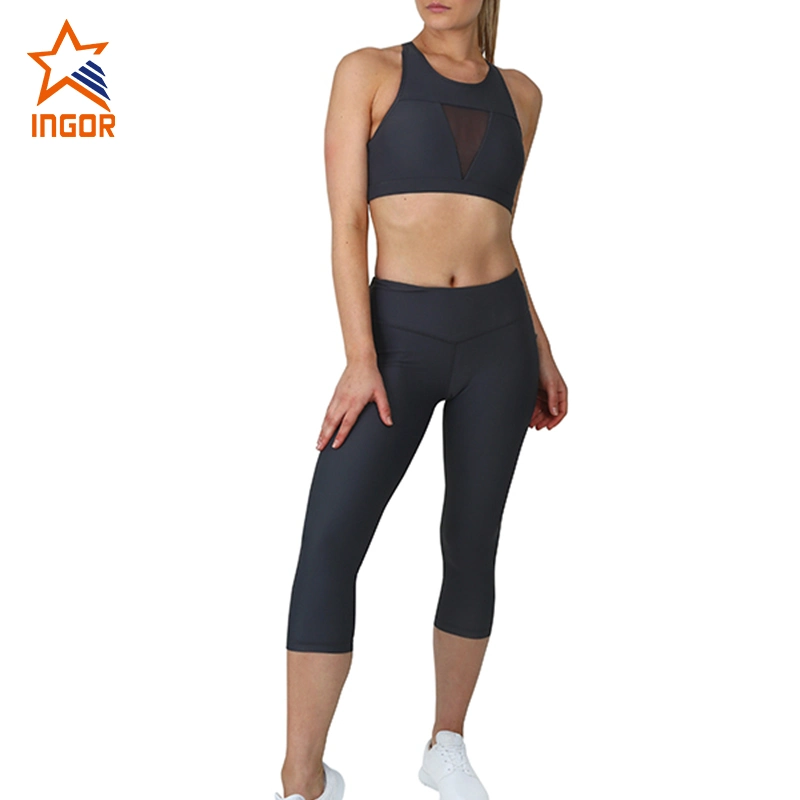 ODM Workout Yoga Set Women Racer Back Mesh Sexy High Impact Sports Bra and Yoga Pants Set