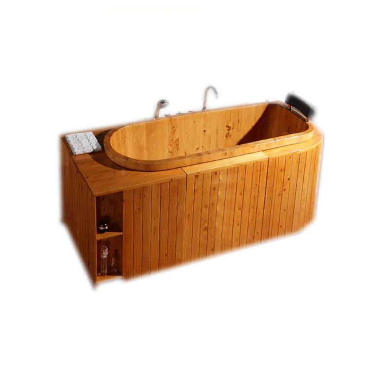 Cheap Freestanding Teak Solid Round Hinoki Chinese Cedar Small Bamboo Wooden Bathtub