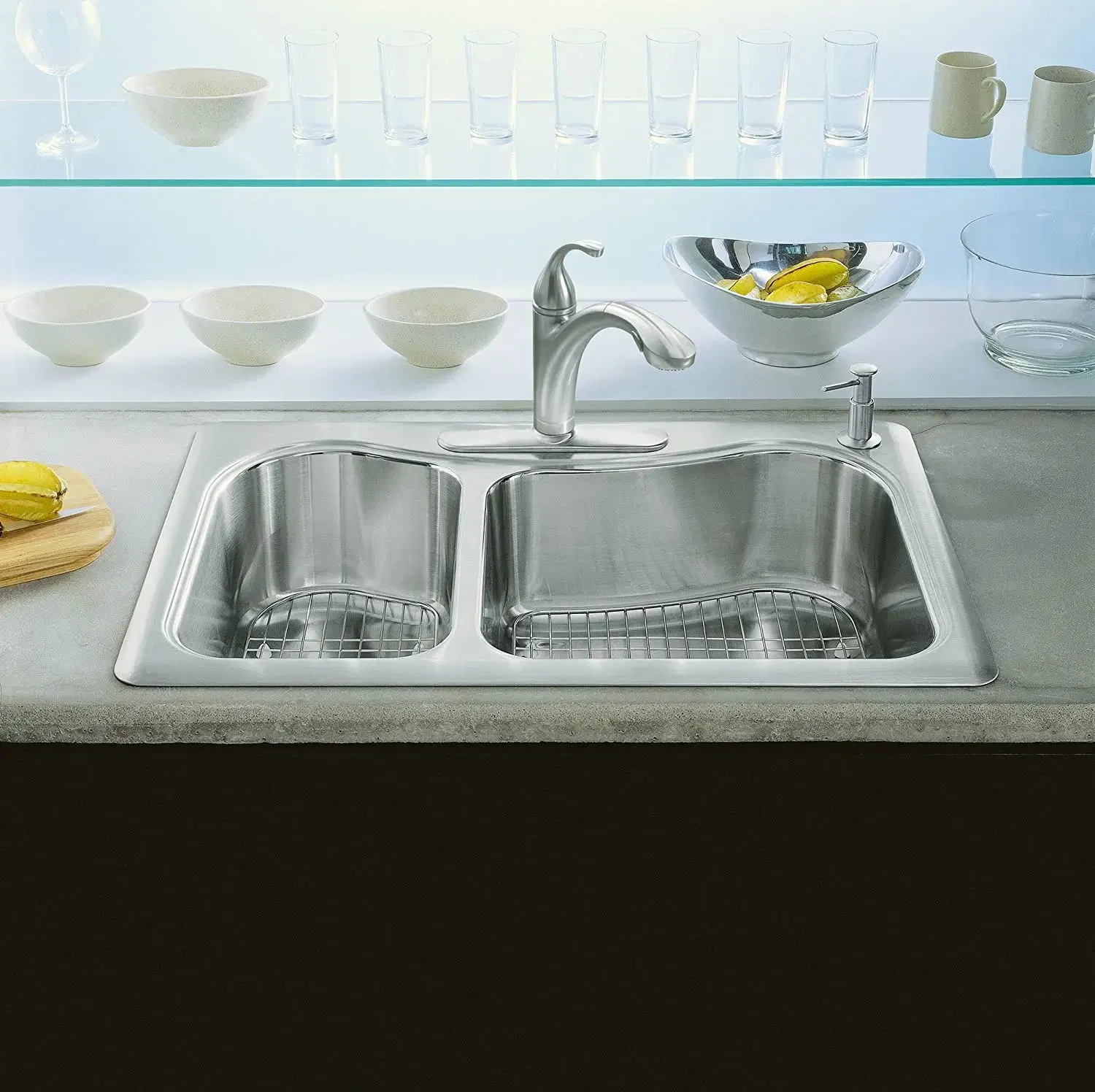 Double Bowl Stainless Steel 4-Hole Countertop Kitchen Sink Customized Color Coating Selected