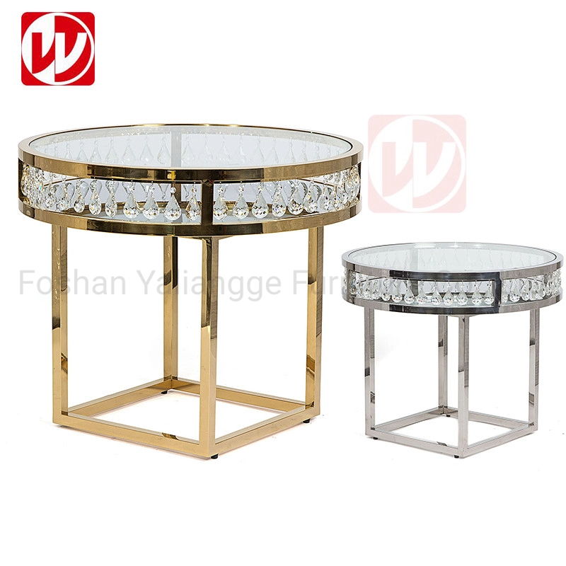 Luxury Wedding Crystal Round Table Dessert Stand Table Silver Stainless Steel Party Cake Table