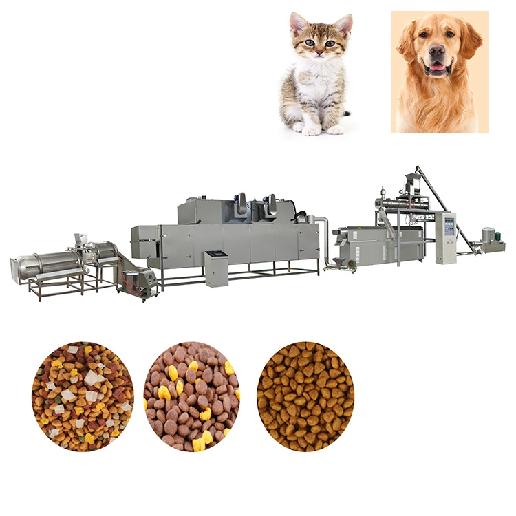 Línea de producción de comida para mascotas de kibble + máquina de sazonar de mascotas Línea de procesamiento de alimentos + máquina de fabricación de alimentos para mascotas prensadas en frío