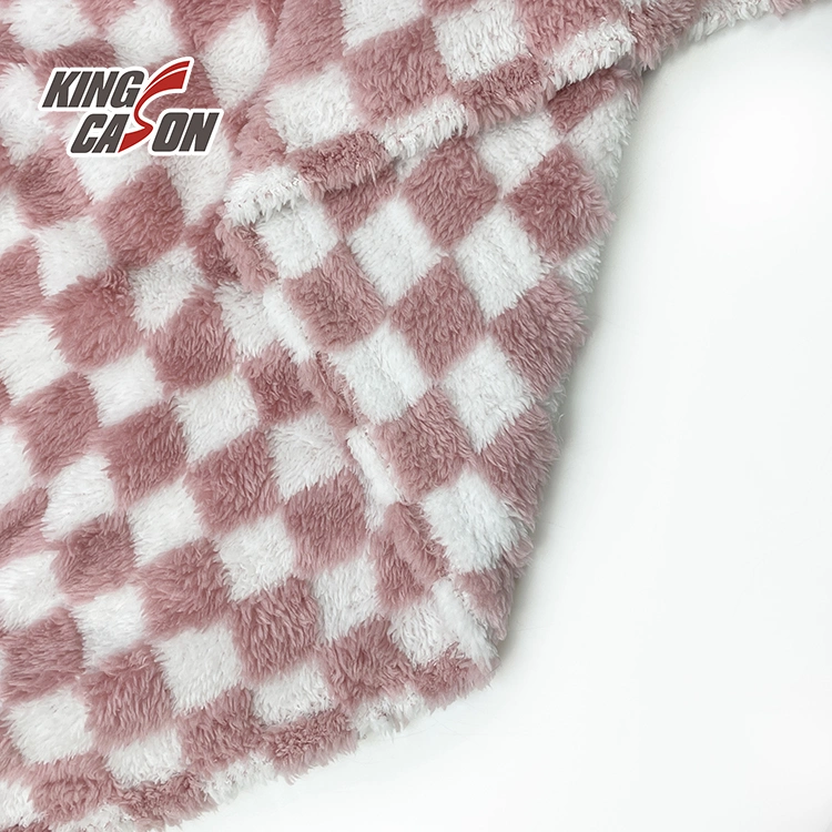 Kingcason Polyester Fabric Arctic Fabric Geometric Printing Two Sides Sherpa Fabric for Pajamas