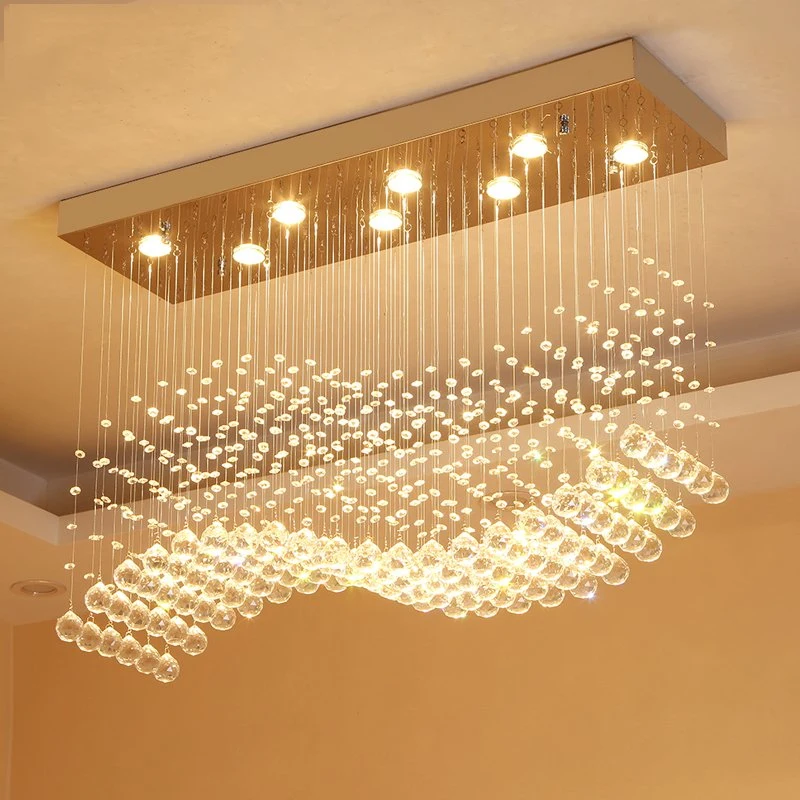 Contemporary Wave Crystal Hanging Wire Ball Square Flush Ceiling Light for Living Dining Room Kitchen Chandelier