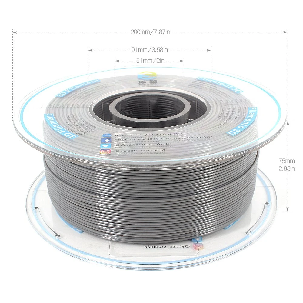 La alta calidad y la dureza de la impresora 3D El Pla de filamentos que normalmente se utiliza seguro y duradero fácil de imprimir el material de impresión 3D Plata 1,75mm 2,85mm PLA 1kg.