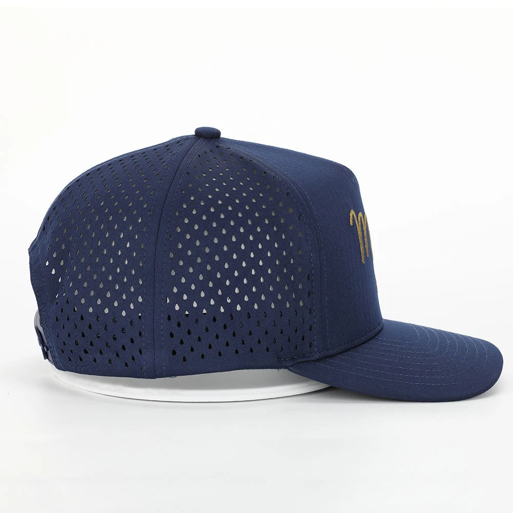 Custom Blue Blue Embroidery Perforated Laser Corte agujero perforado Béisbol Gorra impermeable deportiva