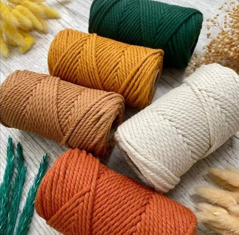 Custom Natural Braided 3mm 4mm 5mm Colorful Twisted DIY Cotton Macrame Cotton Rope Wholesale/Supplier