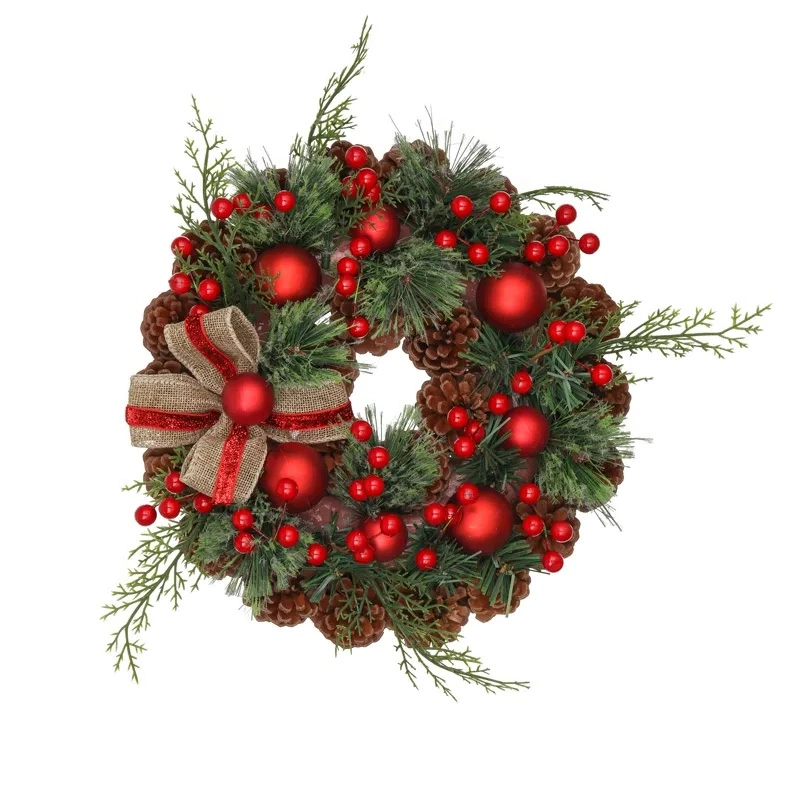 Red Deer Pine with Snow Outdoor Tree Christmas Wreath