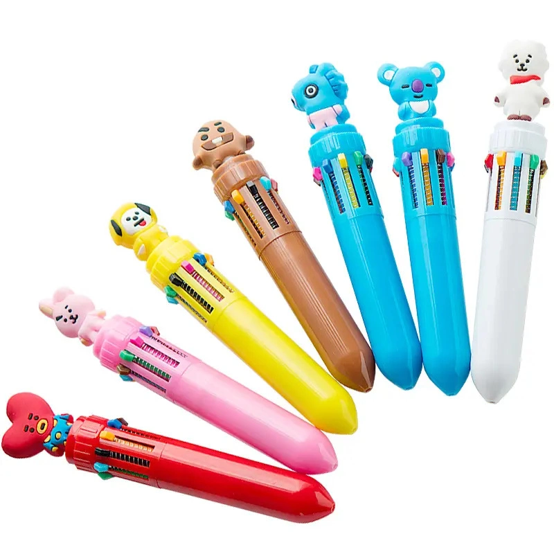 Promotion Cute Little Animal Ten Color Ball-Point Pen Creative Fairy 10 Color Press Bullet Ballpoint Pen